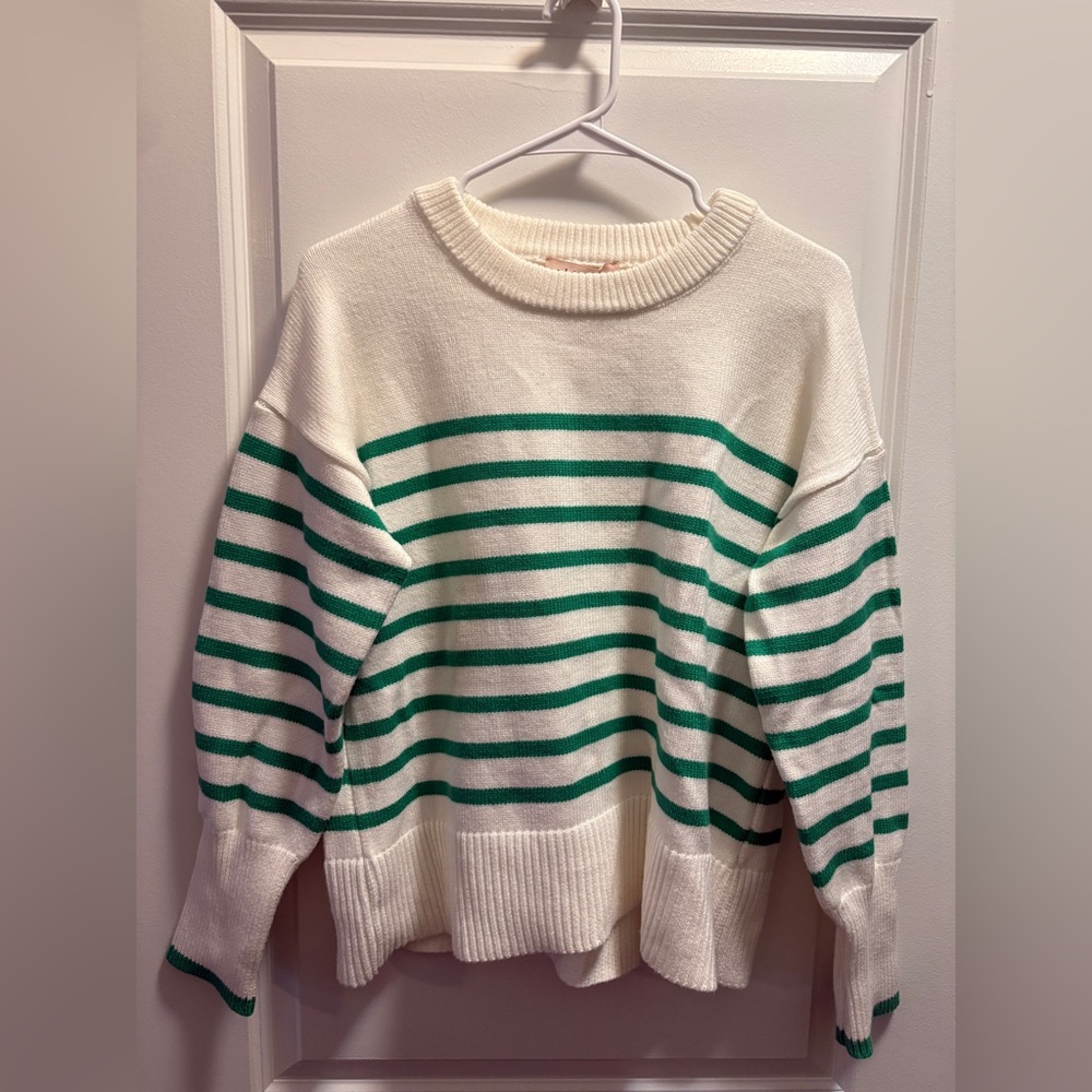 Philosophy Green and White Striped Sweater